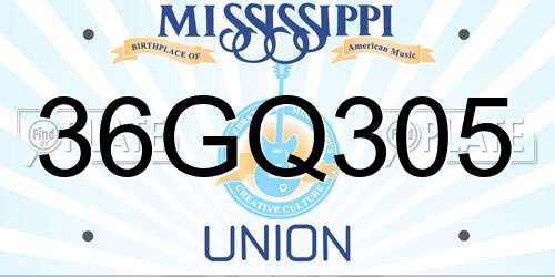 36GQ305 Mississippi License Plate