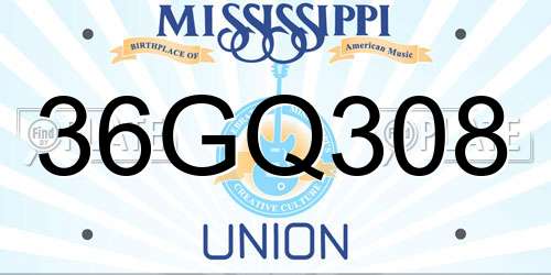36GQ308 Mississippi License Plate