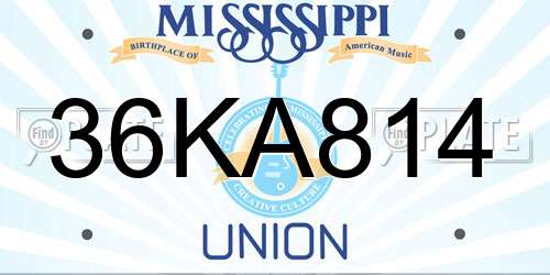 36KA814 Mississippi License Plate