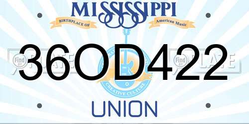 36OD422 Mississippi License Plate