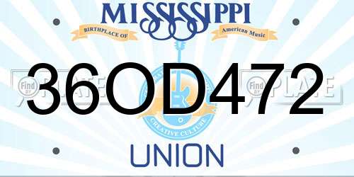 36OD472 Mississippi License Plate