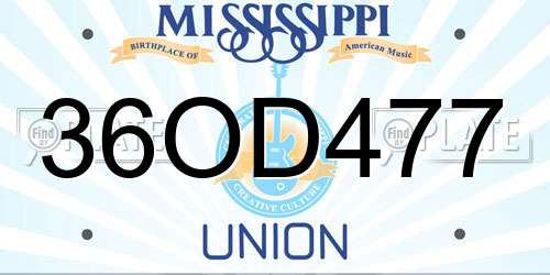 36OD477 Mississippi License Plate