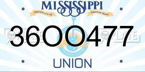 36OO477 Mississippi License Plate