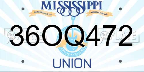 36OQ472 Mississippi License Plate