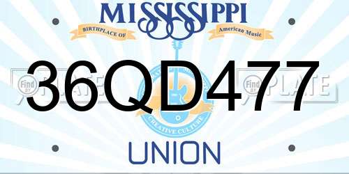 36QD477 Mississippi License Plate