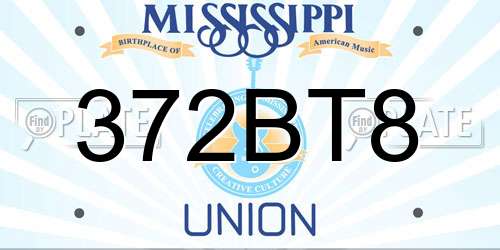 372BT8 Mississippi License Plate