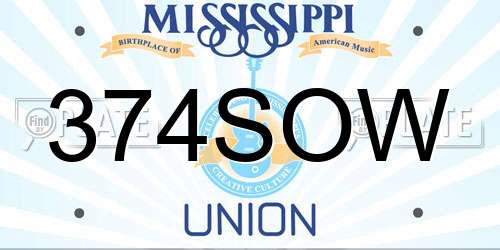 374SOW Mississippi License Plate