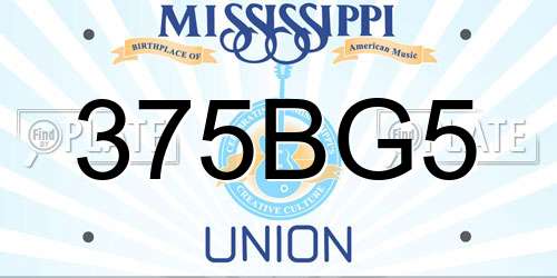 375BG5 Mississippi License Plate