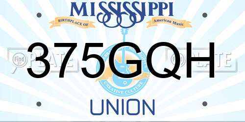375GQH Mississippi License Plate