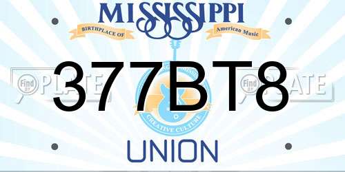 377BT8 Mississippi License Plate