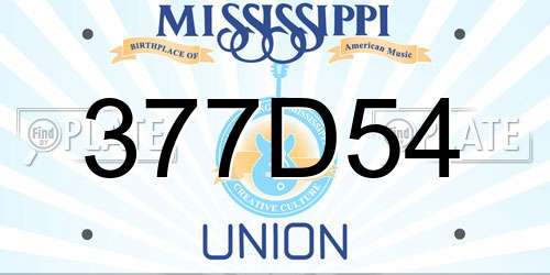 377D54 Mississippi License Plate
