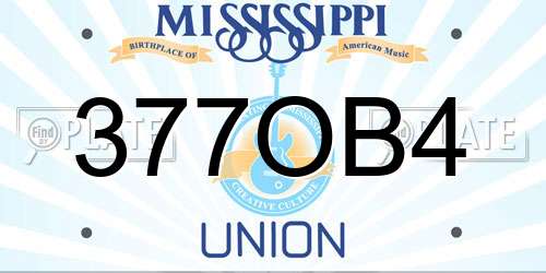 377OB4 Mississippi License Plate