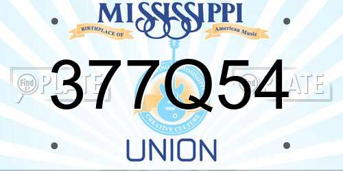 377Q54 Mississippi License Plate