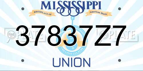37837Z7 Mississippi License Plate