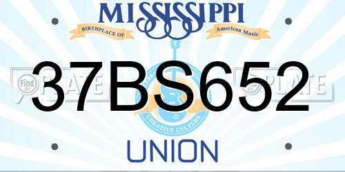 37BS652 Mississippi License Plate