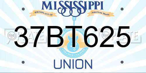 37BT625 Mississippi License Plate
