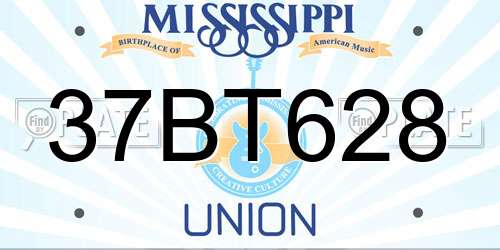 37BT628 Mississippi License Plate