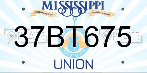 37BT675 Mississippi License Plate