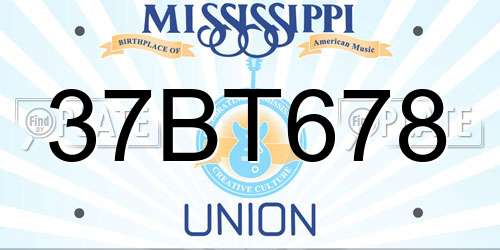 37BT678 Mississippi License Plate