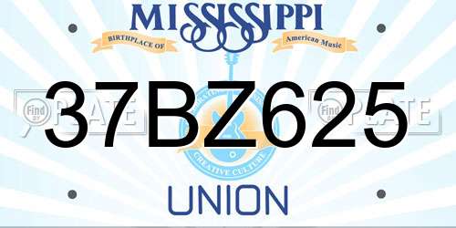 37BZ625 Mississippi License Plate