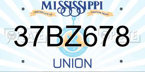 37BZ678 Mississippi License Plate