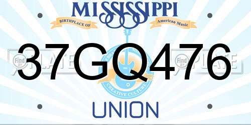 37GQ476 Mississippi License Plate