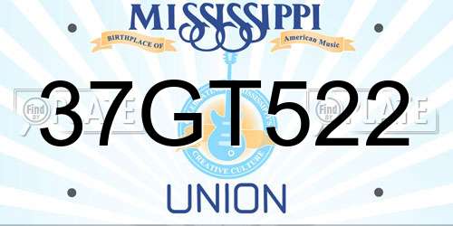 37GT522 Mississippi License Plate