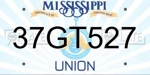37GT527 Mississippi License Plate