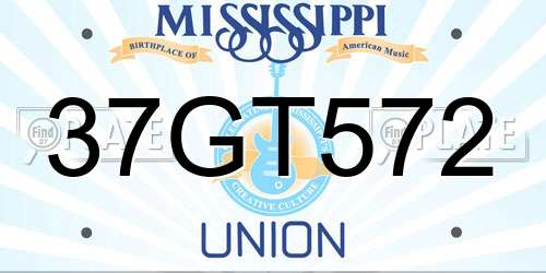 37GT572 Mississippi License Plate