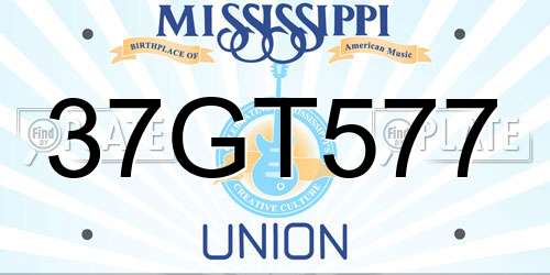 37GT577 Mississippi License Plate