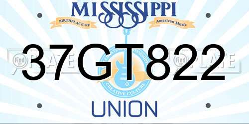 37GT822 Mississippi License Plate