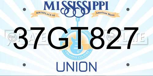 37GT827 Mississippi License Plate