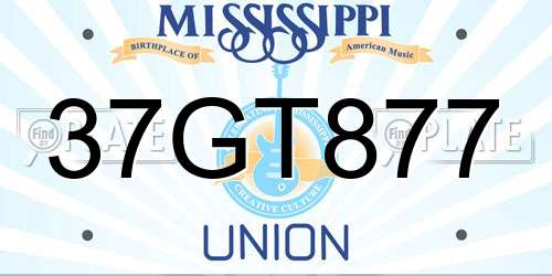 37GT877 Mississippi License Plate