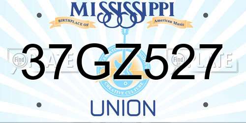 37GZ527 Mississippi License Plate