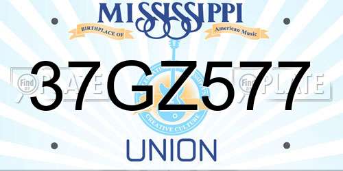 37GZ577 Mississippi License Plate