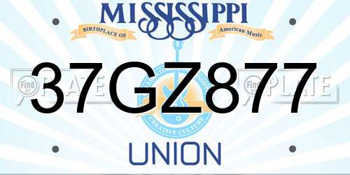 37GZ877 Mississippi License Plate