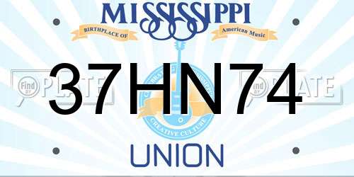 37HN74 Mississippi License Plate