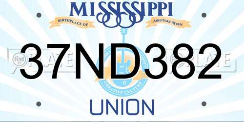 37ND382 Mississippi License Plate