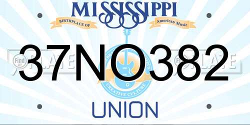 37NO382 Mississippi License Plate