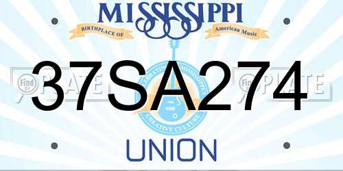 37SA274 Mississippi License Plate
