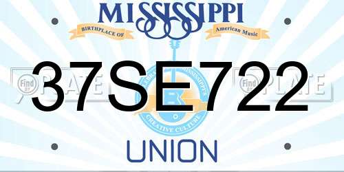 37SE722 Mississippi License Plate