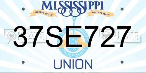 37SE727 Mississippi License Plate