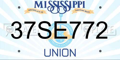 37SE772 Mississippi License Plate