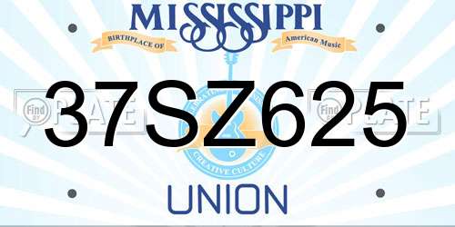 37SZ625 Mississippi License Plate