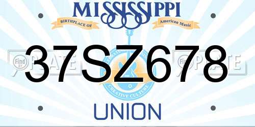 37SZ678 Mississippi License Plate