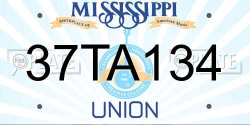 37TA134 Mississippi License Plate