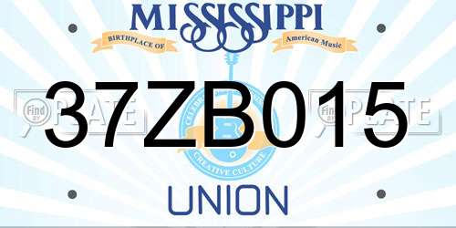 37ZB015 Mississippi License Plate