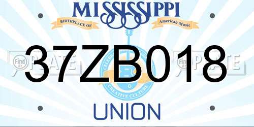 37ZB018 Mississippi License Plate