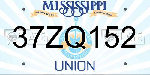 37ZQ152 Mississippi License Plate