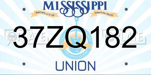 37ZQ182 Mississippi License Plate